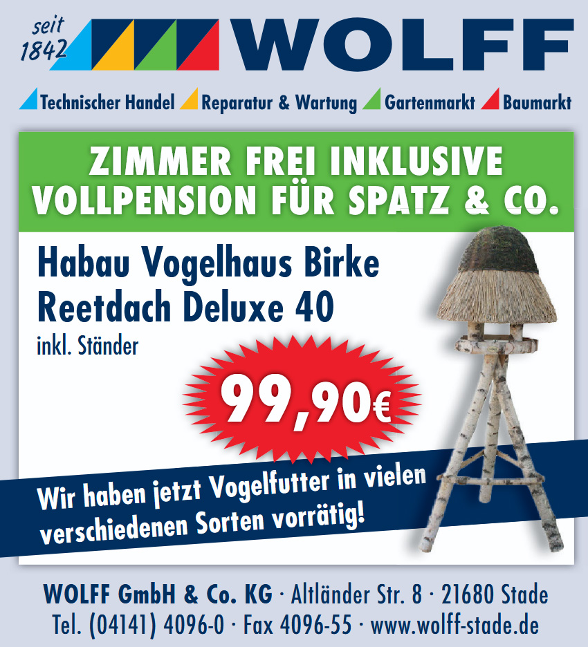 Habau Vogelhaus Birke Reetdach Deluxe 40 inkl. Ständer
